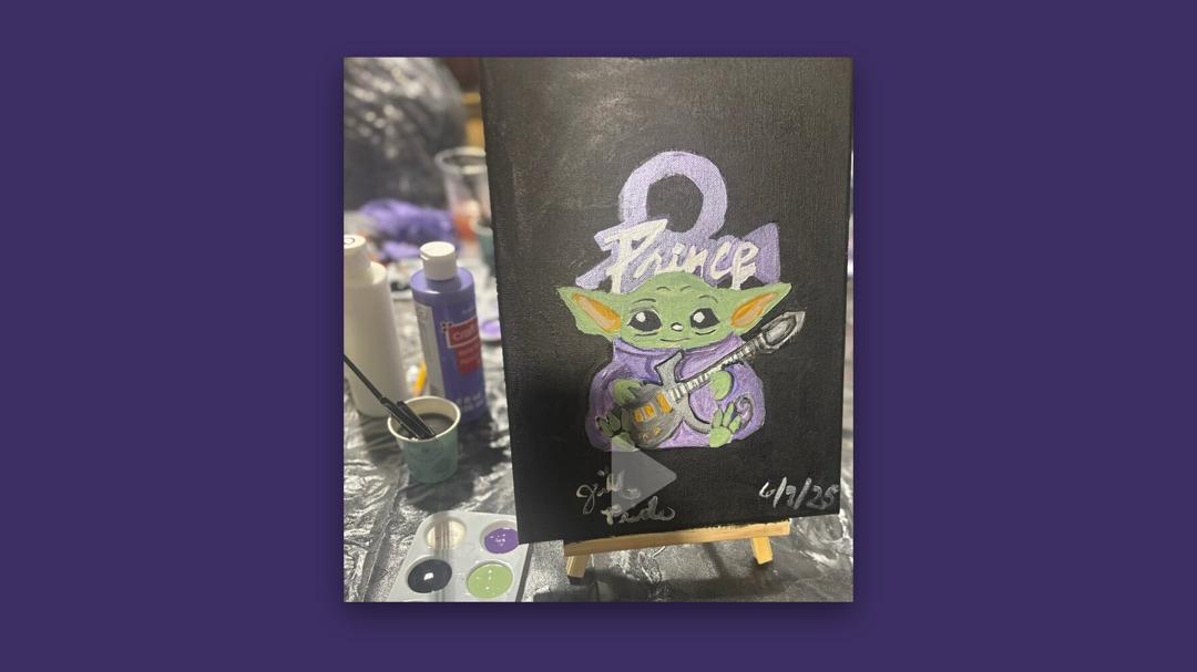 Prince Party Paint-N-Sip — A custom Prince-themed canvas, finished by a friend at the Prince Party Paint-N-Sip, an extra space to create and meet creative people.